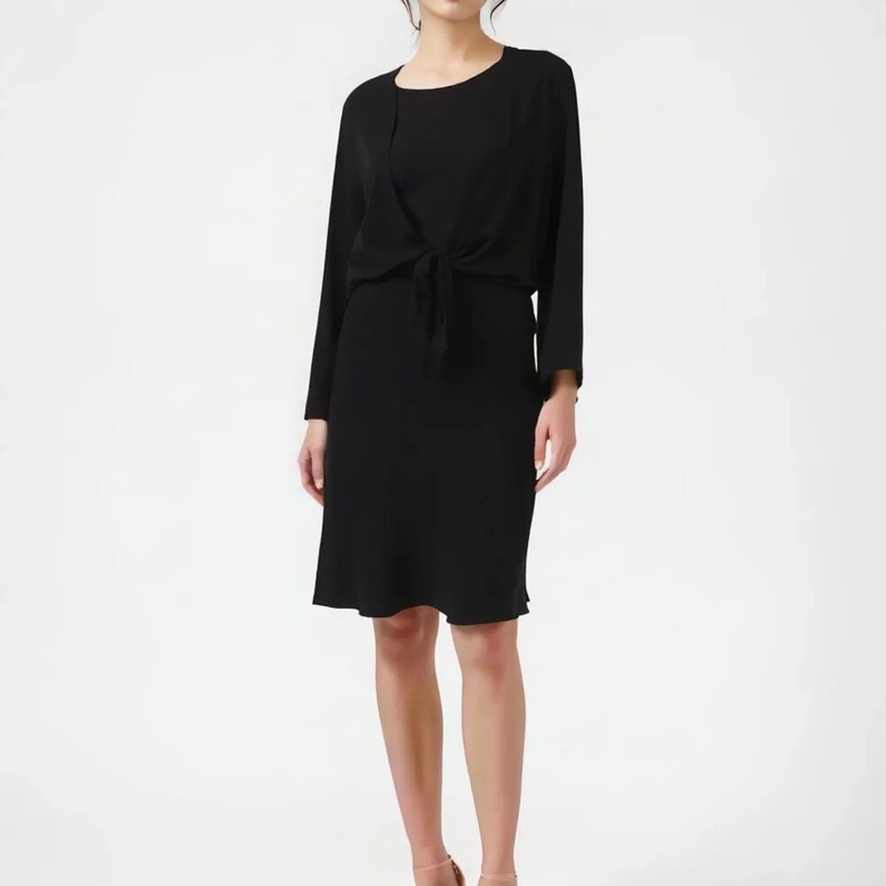 NWT Evan Picone Black Classic Tie Top Wrap Minimalist Fit Flare Swing Dress L 12